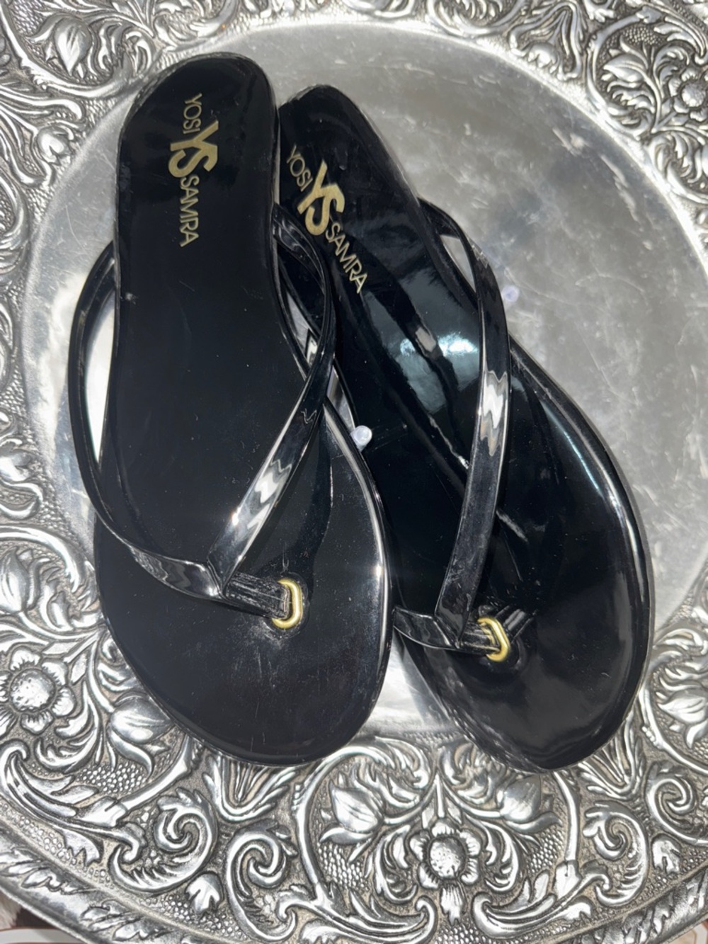 Yosi Samra Black Patent Jelly Flip Flops